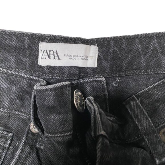 Zara Women's Mom Fit Distressed Dark Washed Jeans, size US 4 - Picture 5 of 13